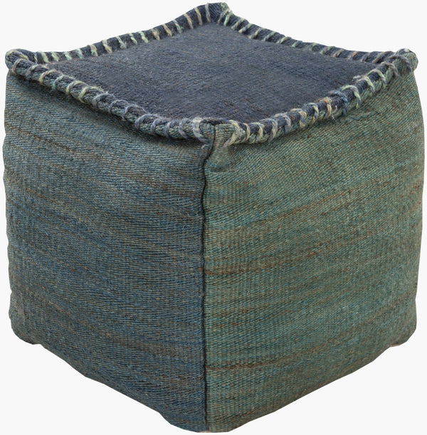 Surya Tonga Global-inspired 18" Pouf - Stylish Cotton & Jute Accent For Modern Decor & Extra Seating Blue Jute,Cotton,Polyester,Polyfill Pouf-248