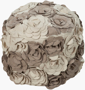 Surya Felted Floral Pouf - 14"H X 18"W Cozy Modern Accent For Living Room, Unique Textured Decor Piece Beige Wool,Polyester,Polyfill Pouf-28
