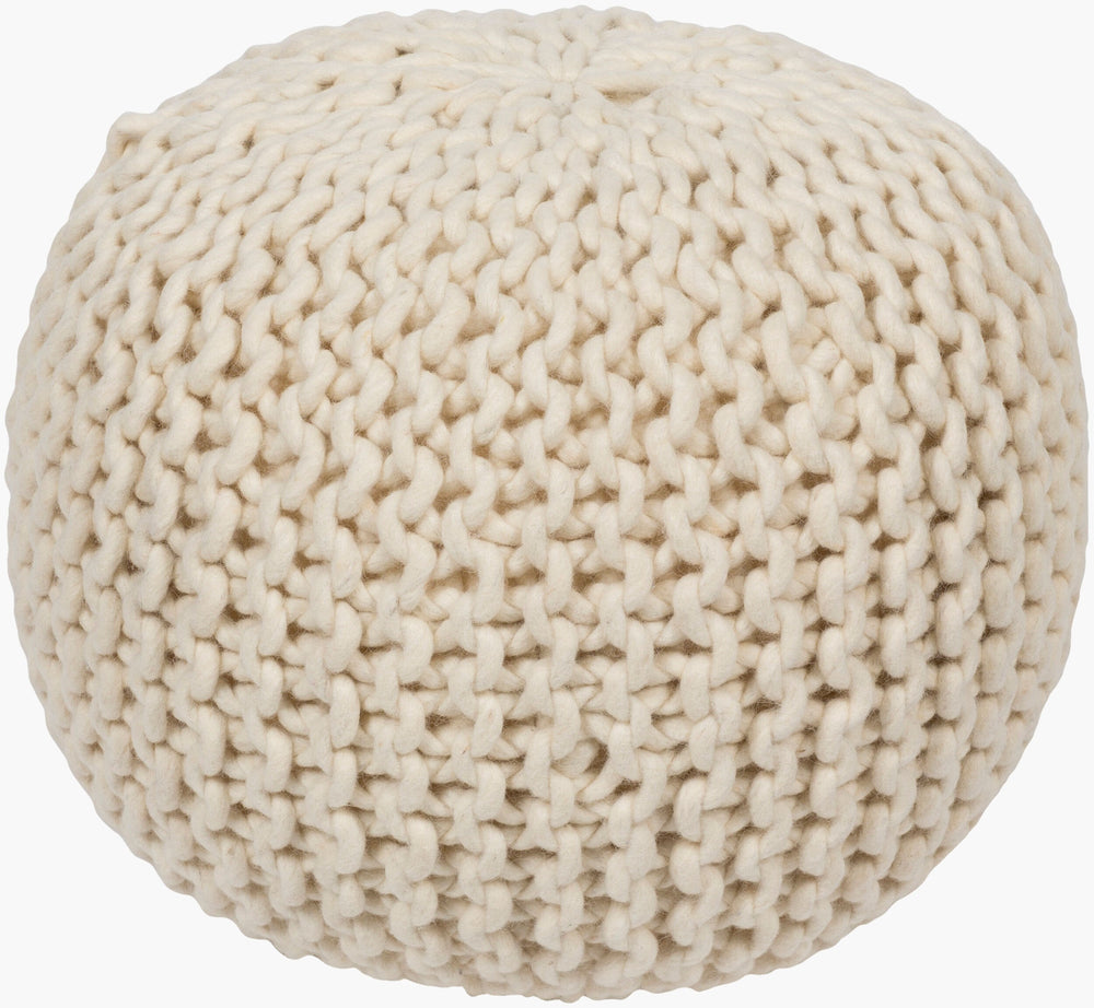 Surya Desoto Handmade Knitted Wool Pouf - Chic 14"H X 18"W Accent Piece For Modern Home Decor & Comfort Tan Wool,Wool,Polybeads Pouf-78