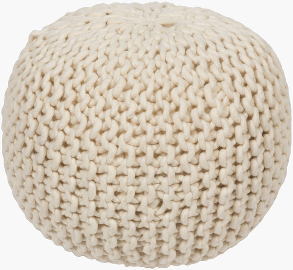 Surya Desoto Handmade Knitted Wool Pouf - Chic 14"H X 18"W Accent Piece For Modern Home Decor & Comfort Tan Wool,Wool,Polybeads Pouf-78