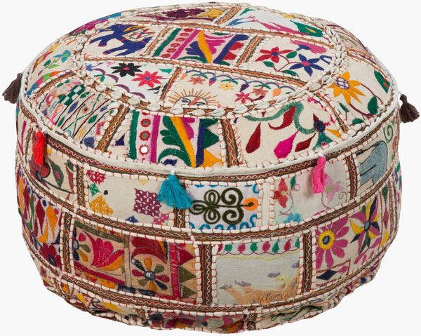Livabliss Karma Woven Cotton Square Pouf Global Textile Pattern Casual Seating for Living Room POUF-92