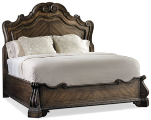 Hooker Furniture Rhapsody French-Antique Inspired California King Panel Bed With Chevron Pecan Veneer & Distressed Walnut Finish 92.75 L x 89.75W x 80.75H 5070-90266