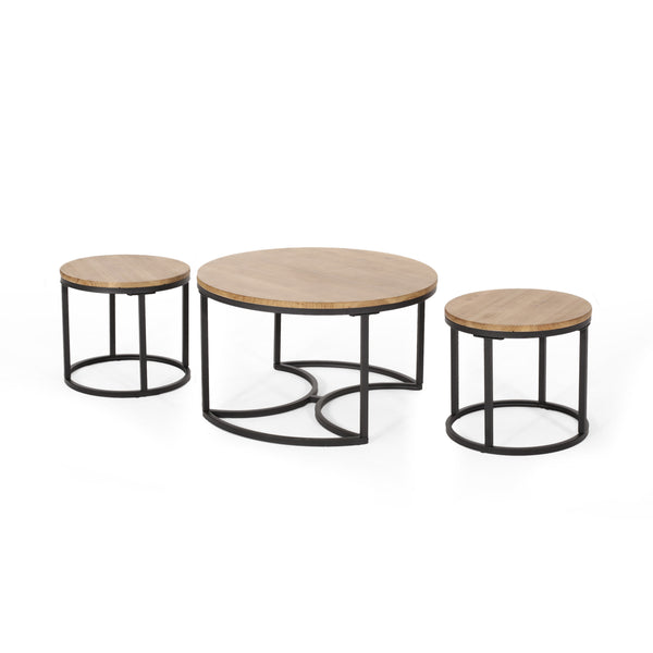 English Elm Christopher Knight Home® - COFFEE Modern Industrial Nesting Table Set — Wire‑Brushed Firwood Tops with Sturdy Iron Frame Durable Style Black 67141.00ANTBLK