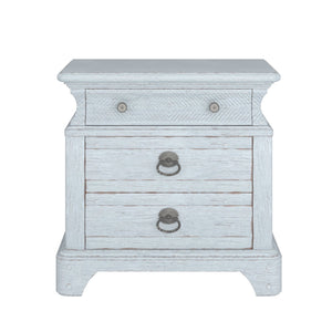 A.R.T. Furniture Summer Creek Nightstand - Shutter Blue Finish, 3 Drawers & Usb Chargers For Stylish Storage Solutions Blue Flakey Cathedral Oak Veneer,Parawood Solids 251143-1361