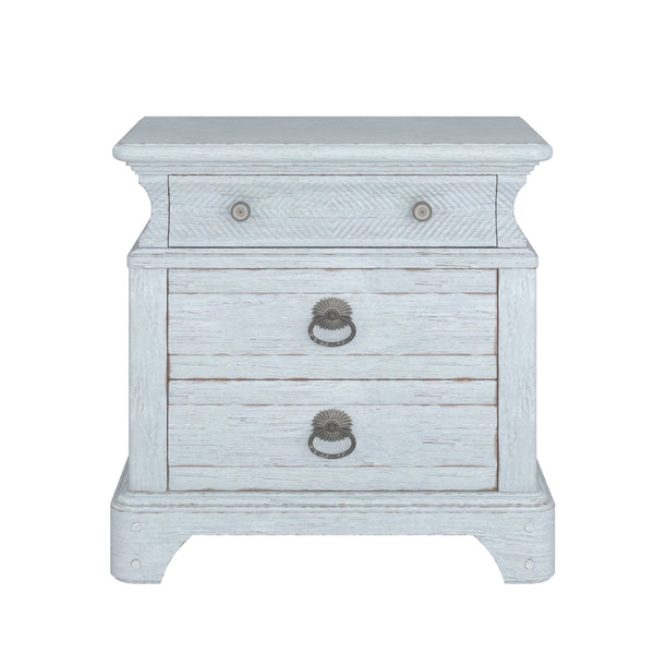 A.R.T. Furniture Summer Creek Nightstand - Shutter Blue Finish, 3 Drawers & Usb Chargers For Stylish Storage Solutions Blue Flakey Cathedral Oak Veneer,Parawood Solids 251143-1361