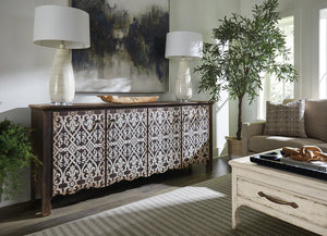 Hooker Furniture Americana Molasses Entertainment Credenza With Soft-Close Doors, Ventilated Back, Wire Management And Distressed Charm Blacks 7050-55478-893