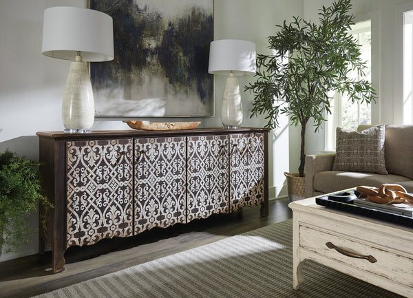 Hooker Furniture Americana Molasses Entertainment Credenza With Soft-Close Doors, Ventilated Back, Wire Management And Distressed Charm Blacks 7050-55478-893