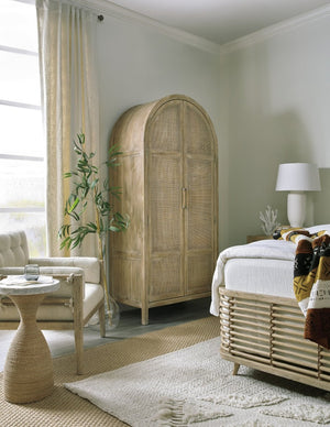 Hooker Furniture Surfrider Coastal Wardrobe With Pecan Veneer & Rattan Doors, Driftwood Finish, Distressed Beach Charm 6015-90013-80