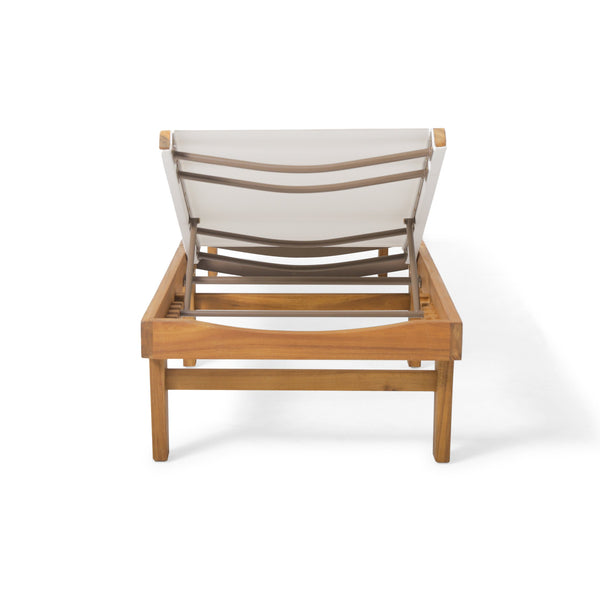English Elm Summerland Acacia Wood Outdoor Chaise Lounge with Breathable Mesh Seat for Patio 60018.00