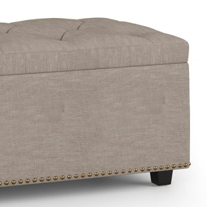English Elm Hamilton Lift-Top Storage Ottoman - Elegant Natural Linen With Tufted Design & Hidden Storage Space B136P159940