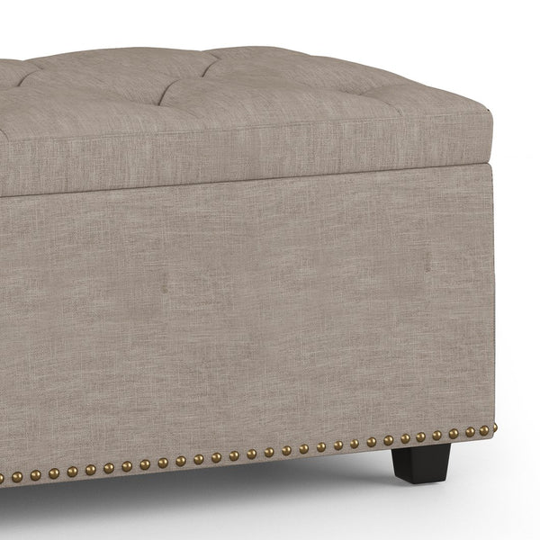 English Elm Hamilton Lift-Top Storage Ottoman - Elegant Natural Linen With Tufted Design & Hidden Storage Space B136P159940