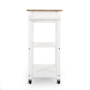 English Elm Christopher Knight Home® - Rolling Kitchen Island with Drawer & Cabinet on Locking Casters, Rubberwood Top, Compact White Design 67753.00NATWHT
