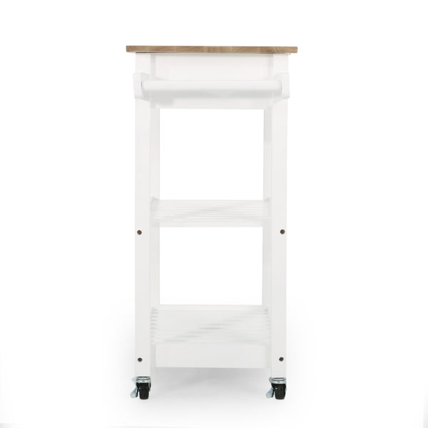 English Elm Christopher Knight Home® - Rolling Kitchen Island with Drawer & Cabinet on Locking Casters, Rubberwood Top, Compact White Design 67753.00NATWHT