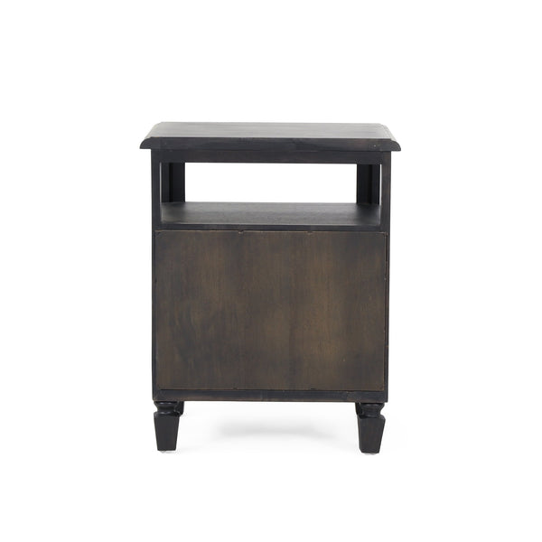 English Elm Christopher Knight Home® - NIGHTSTAND Rustic Dark Grey Acacia Wood with Cane Webbing, Cabinet + Open Shelf Storage, 15.75"W x 24"H 71931.00DGRY