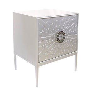 Pasargad Pearl Collection Luna Wooden Nightstand With Glamorous Metal Frame, Stunning Silver Finish Silver Wood Finish Pph-a2