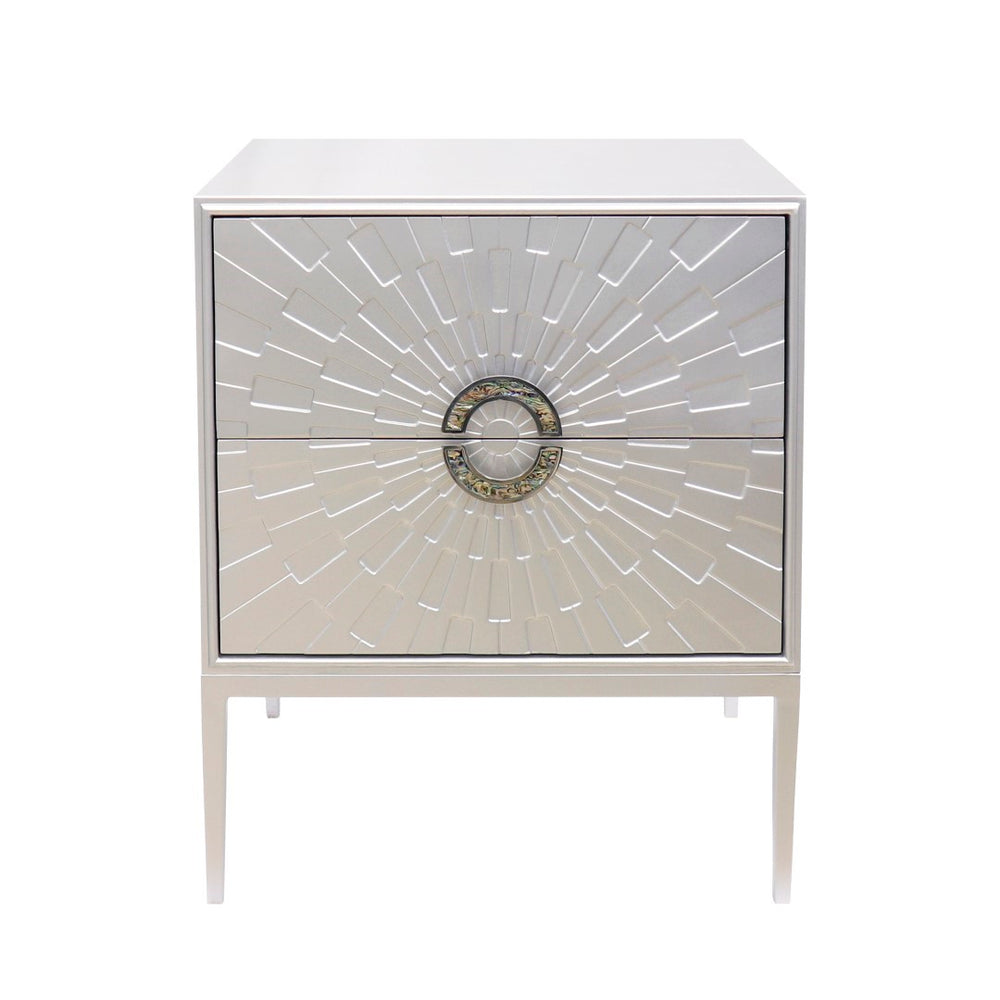 Pasargad Pearl Collection Luna Wooden Nightstand With Glamorous Metal Frame, Stunning Silver Finish Silver Wood Finish Pph-a2