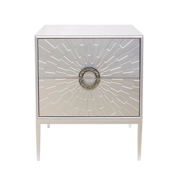 Pasargad Pearl Collection Luna Wooden Nightstand With Glamorous Metal Frame, Stunning Silver Finish Silver Wood Finish Pph-a2