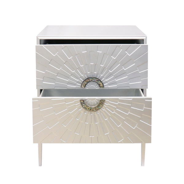 Pasargad Pearl Collection Luna Wooden Nightstand With Glamorous Metal Frame, Stunning Silver Finish Silver Wood Finish Pph-a2
