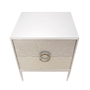 Pasargad Pearl Collection Luna Wooden Nightstand With Glamorous Metal Frame, Stunning Silver Finish Silver Wood Finish Pph-a2