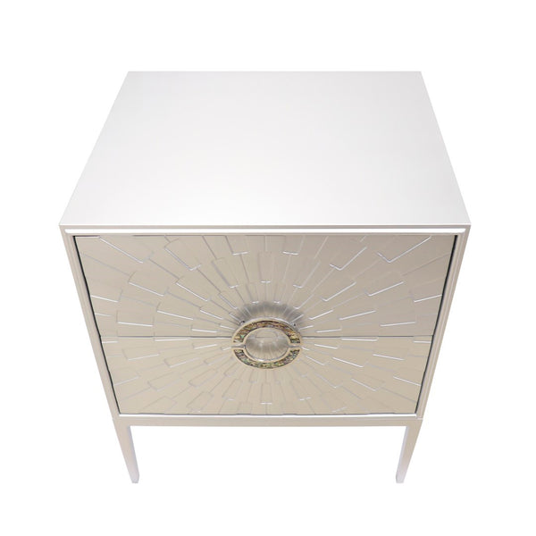 Pasargad Pearl Collection Luna Wooden Nightstand With Glamorous Metal Frame, Stunning Silver Finish Silver Wood Finish Pph-a2