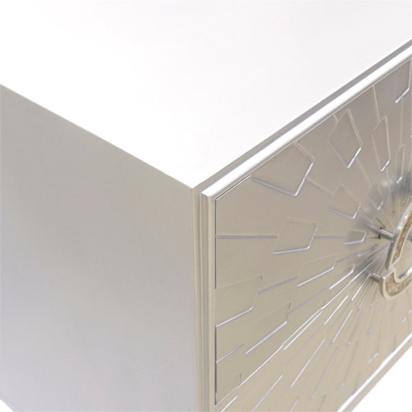 Pasargad Pearl Collection Luna Wooden Nightstand With Glamorous Metal Frame, Stunning Silver Finish Silver Wood Finish Pph-a2