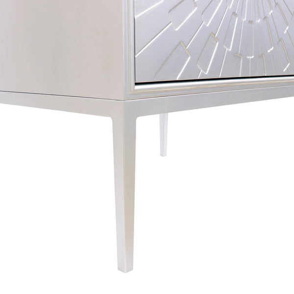 Pasargad Pearl Collection Luna Wooden Nightstand With Glamorous Metal Frame, Stunning Silver Finish Silver Wood Finish Pph-a2