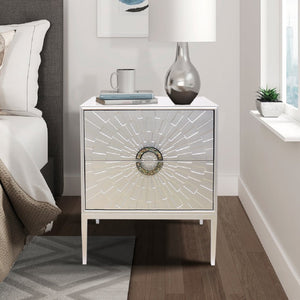 Pasargad Pearl Collection Luna Wooden Nightstand With Glamorous Metal Frame, Stunning Silver Finish Silver Wood Finish Pph-a2