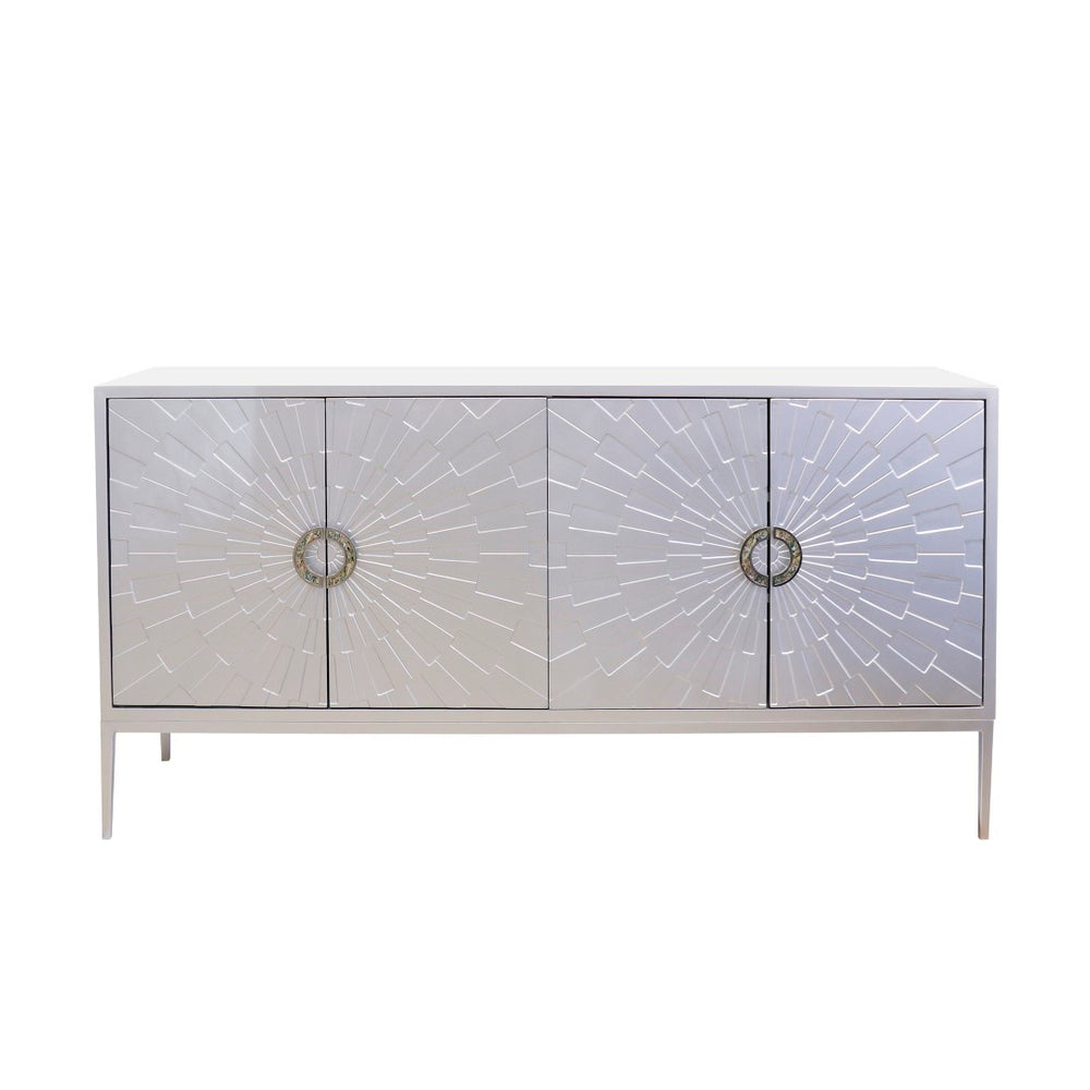 Pasargad Home Luna 4-door Wooden Sideboard - Modern Glamour For Your Dining & Living Spaces Silver Wood Finish Pph-a4