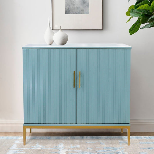 Pasargad Home Edgar Modern Cabinet – Glamorous Aqua And Gold Design For Chic Home Décor Aqua Wood Finish Pph-d1