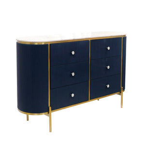 Pasargad Home Elegant White Marble Top Theodore Sideboard – Glamorous Modern Storage Solution Navy Wood Finish Pph-h1