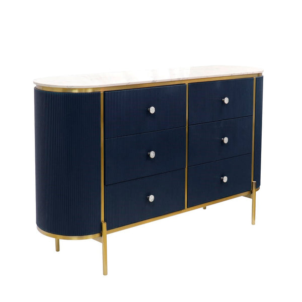 Pasargad Home Elegant White Marble Top Theodore Sideboard – Glamorous Modern Storage Solution Navy Wood Finish Pph-h1