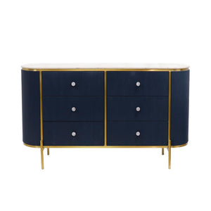 Pasargad Home Elegant White Marble Top Theodore Sideboard – Glamorous Modern Storage Solution Navy Wood Finish Pph-h1