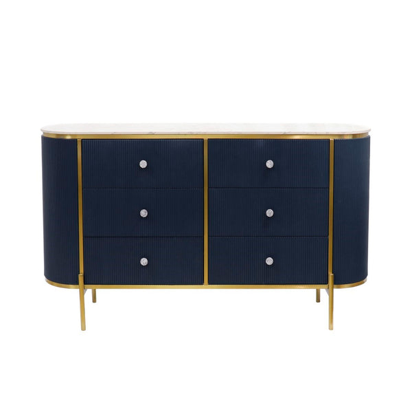 Pasargad Home Elegant White Marble Top Theodore Sideboard – Glamorous Modern Storage Solution Navy Wood Finish Pph-h1