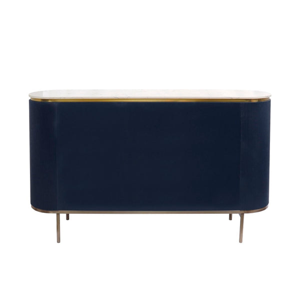 Pasargad Home Elegant White Marble Top Theodore Sideboard – Glamorous Modern Storage Solution Navy Wood Finish Pph-h1