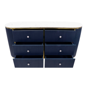 Pasargad Home Elegant White Marble Top Theodore Sideboard – Glamorous Modern Storage Solution Navy Wood Finish Pph-h1