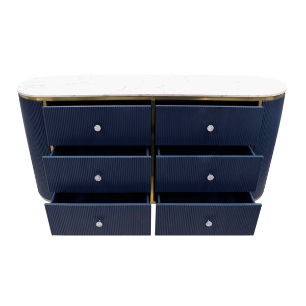 Pasargad Home Elegant White Marble Top Theodore Sideboard – Glamorous Modern Storage Solution Navy Wood Finish Pph-h1