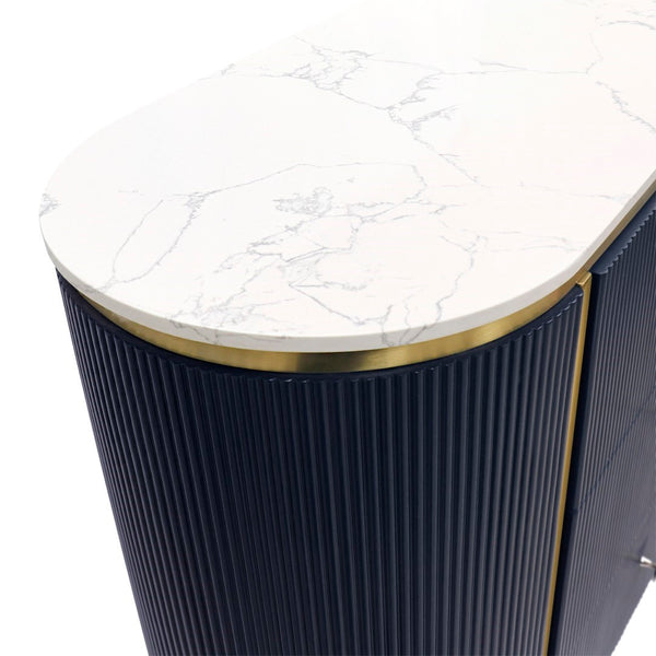 Pasargad Home Elegant White Marble Top Theodore Sideboard – Glamorous Modern Storage Solution Navy Wood Finish Pph-h1