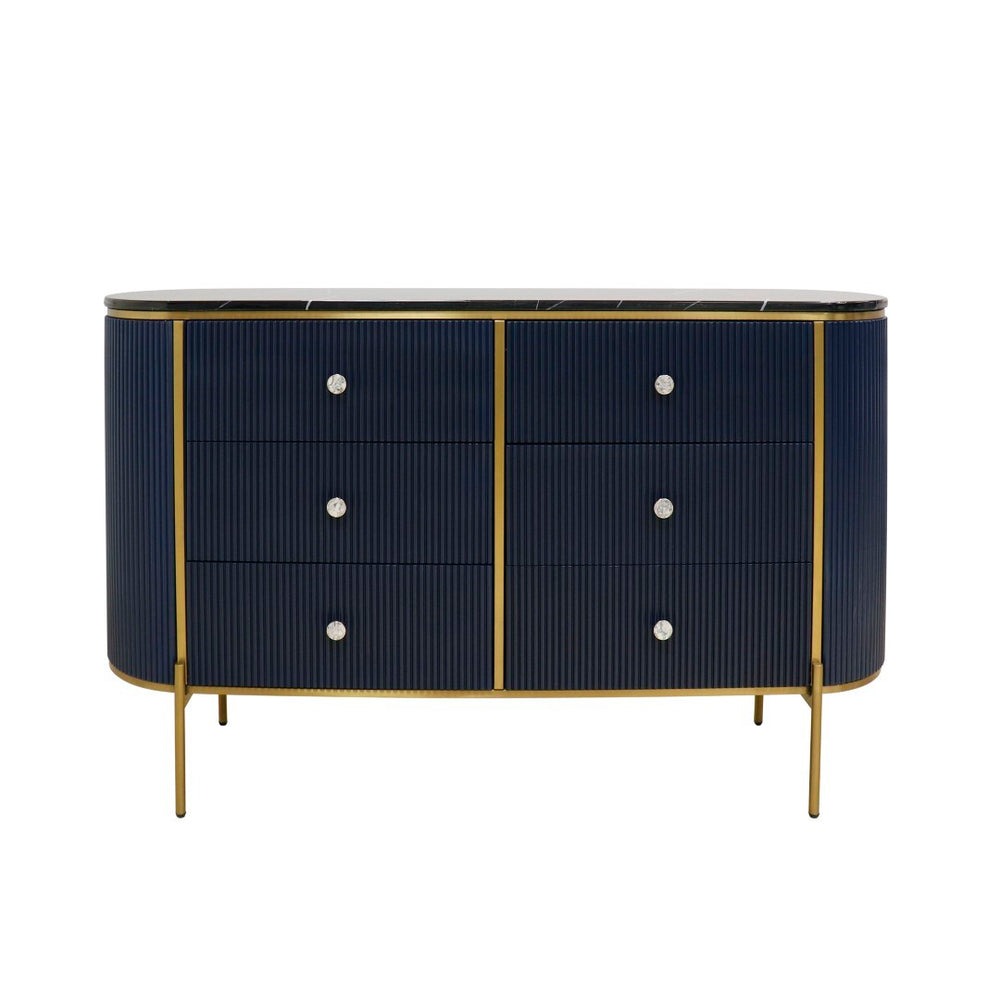 Pasargad Home Elegant White Marble Top Theodore Sideboard – Glamorous Modern Storage Solution Navy Wood Finish Pph-h1b