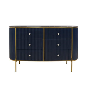 Pasargad Home Elegant White Marble Top Theodore Sideboard – Glamorous Modern Storage Solution Navy Wood Finish Pph-h1b