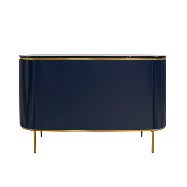 Pasargad Home Elegant White Marble Top Theodore Sideboard – Glamorous Modern Storage Solution Navy Wood Finish Pph-h1b