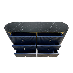Pasargad Home Elegant White Marble Top Theodore Sideboard – Glamorous Modern Storage Solution Navy Wood Finish Pph-h1b