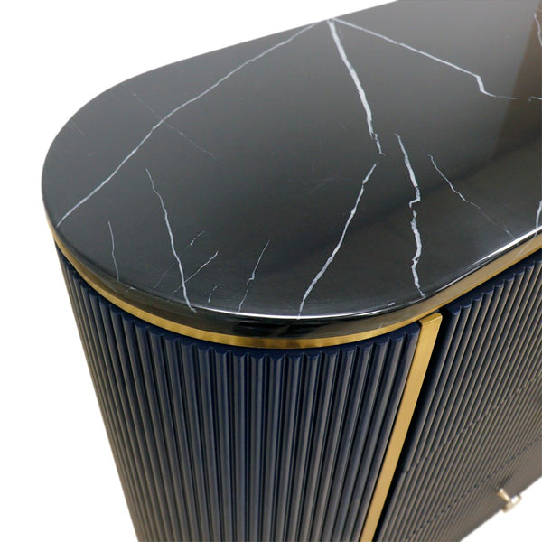 Pasargad Home Elegant White Marble Top Theodore Sideboard – Glamorous Modern Storage Solution Navy Wood Finish Pph-h1b