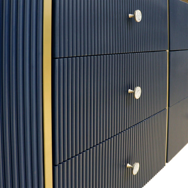 Pasargad Home Elegant White Marble Top Theodore Sideboard – Glamorous Modern Storage Solution Navy Wood Finish Pph-h1b