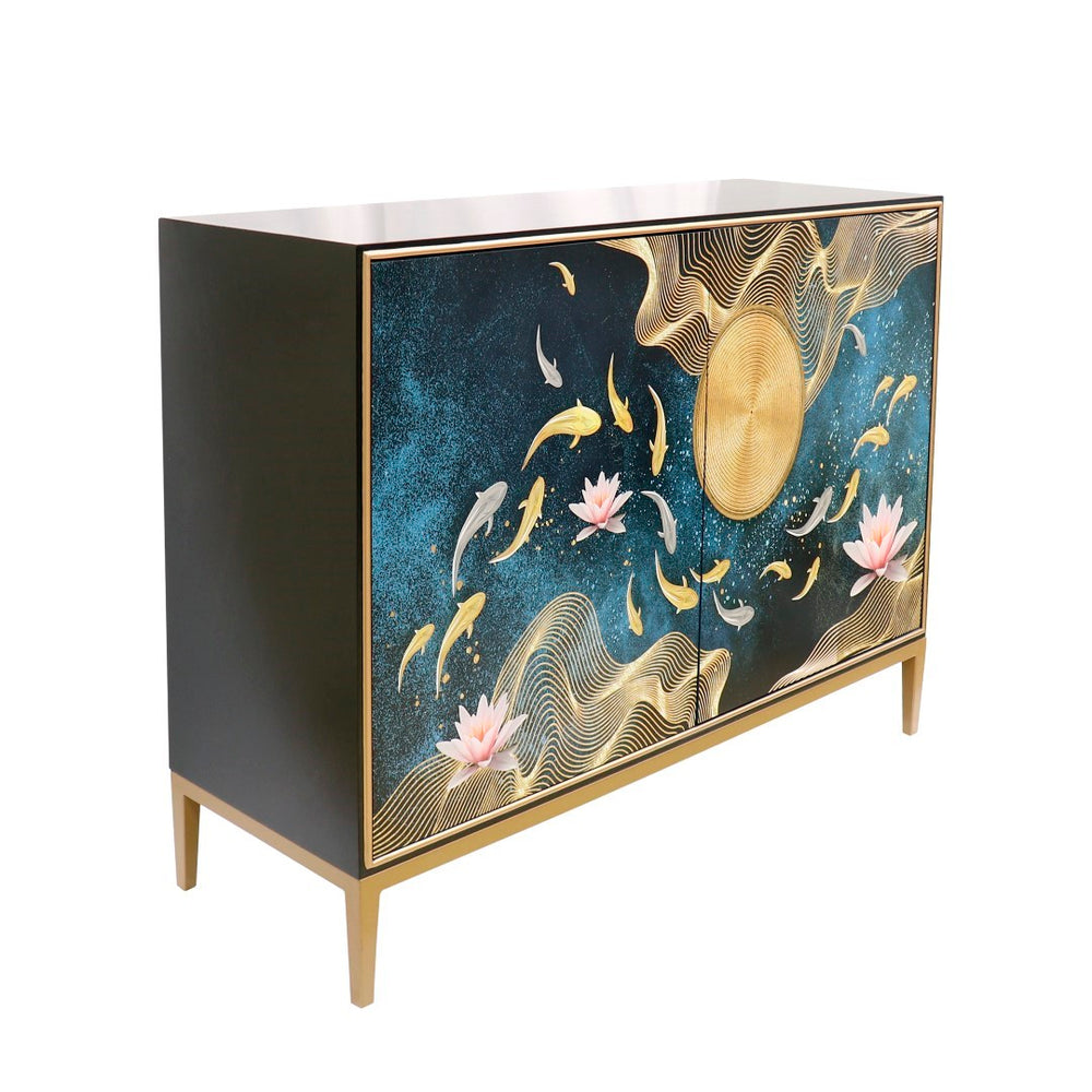 Pasargad Home Twilight Pearl Modern Cabinet In Black & Gold – Luxurious, Glamorous Storage Solution Black Wood Finish Pph-t1