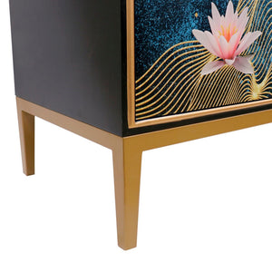 Pasargad Home Twilight Pearl Modern Cabinet In Black & Gold – Luxurious, Glamorous Storage Solution Black Wood Finish Pph-t1