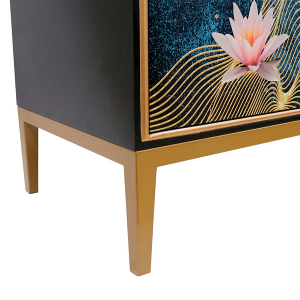 Pasargad Home Twilight Pearl Modern Cabinet In Black & Gold – Luxurious, Glamorous Storage Solution Black Wood Finish Pph-t1