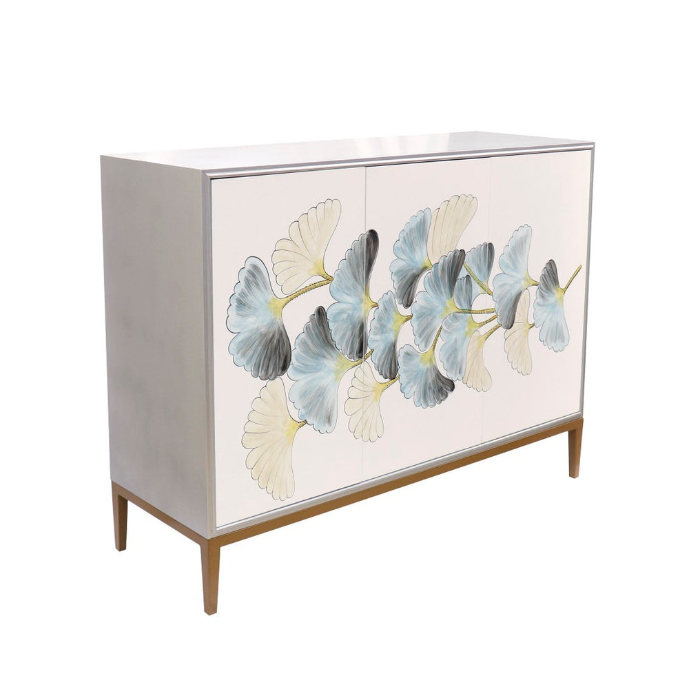 Pasargad Pearl Collection Annabelle Sideboard With Floral Doors & Glamorous Gold Accents Silver Wood Finish Pph-y3