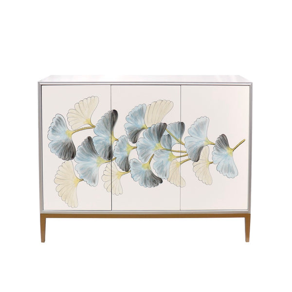 Pasargad Pearl Collection Annabelle Sideboard With Floral Doors & Glamorous Gold Accents Silver Wood Finish Pph-y3