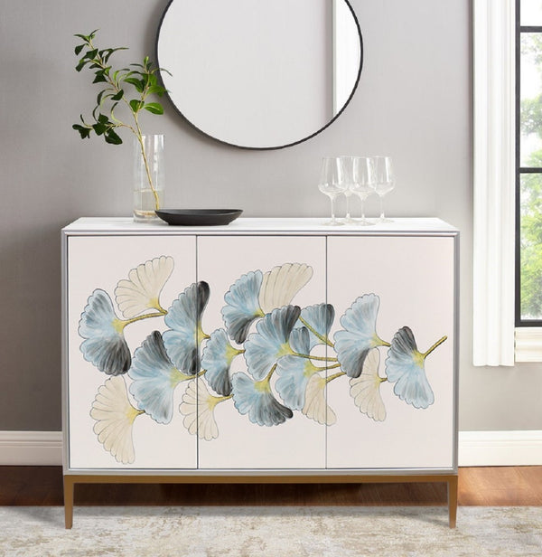 Pasargad Pearl Collection Annabelle Sideboard With Floral Doors & Glamorous Gold Accents Silver Wood Finish Pph-y3