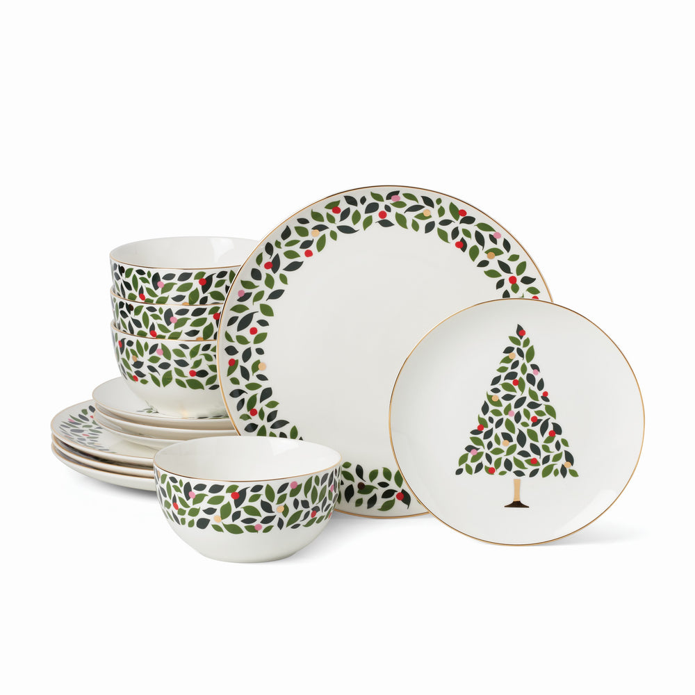 Lenox Kate Spade Evergreen 12-Piece Dinnerware Set White, IVORY PORCELAIN 895358